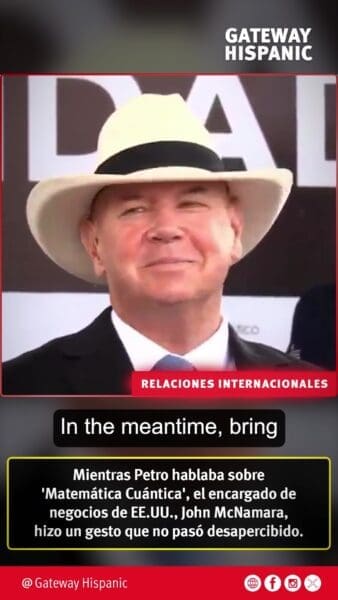 Rostro del negociante de EEUU, John McNamara, mientras escucha a Petro sobre ‘Matemática Cuántica’