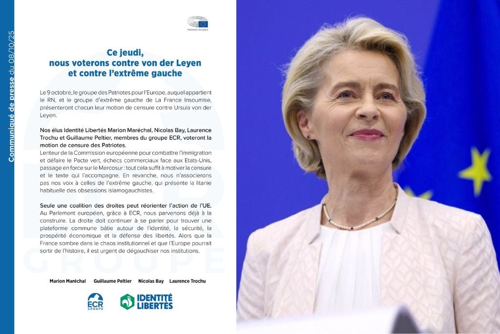 French ECR Delegation Supports Patriots for Europe Censure Motion Against Von der Leyen