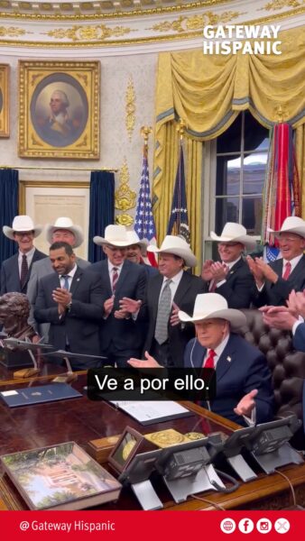 President Trump is gifted a cowboy hat from the Miracle on Ice Olympic Gold Medal team