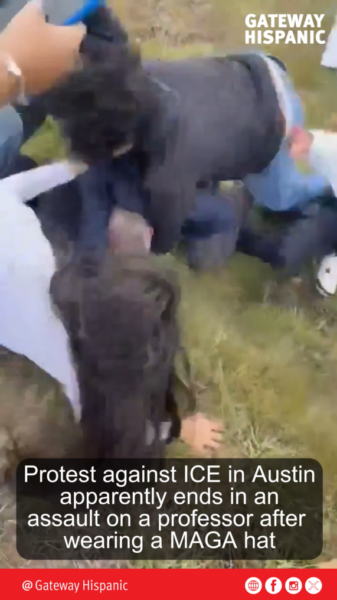 Protest against ICE in Austin apparently ends in an assault on a professor for wearing a MAGA hat (VIDEO)
